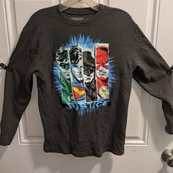 Boys Long Sleeve Graphic Shirt  Justice League Superman Batman Flash Grn Lantern - Picture 1 of 6
